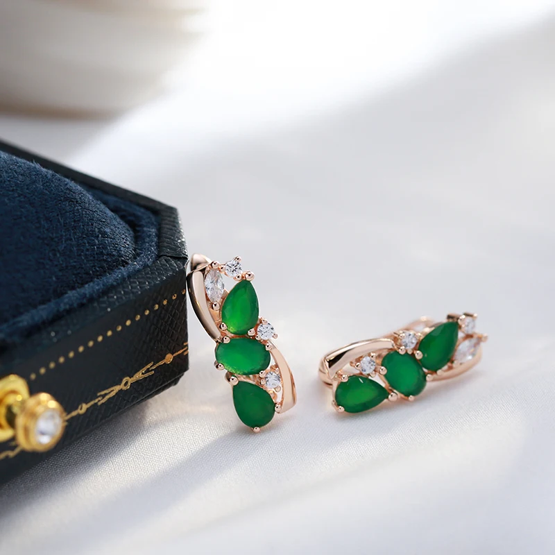 JULYDREAM Hollow Gold Color Glossy Match Emerald Green Zircon Drop Earrings Women Wedding Ethnic Jewelry Vintage Accessories