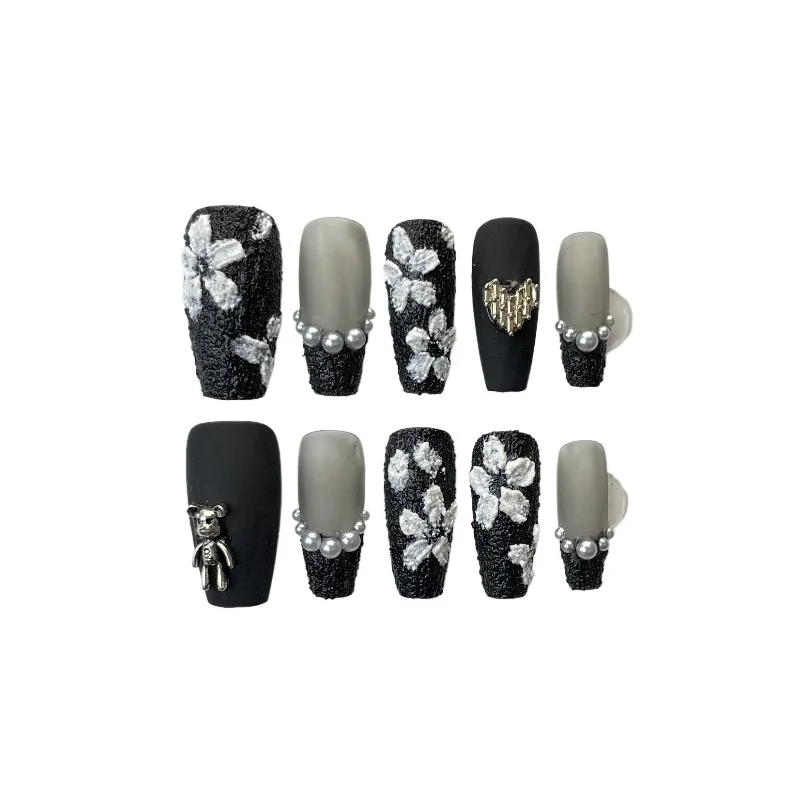 

Rikaman pure handmade phototherapy wearing armor, black rose wearing armor wholesale finished products reuse nail stickers