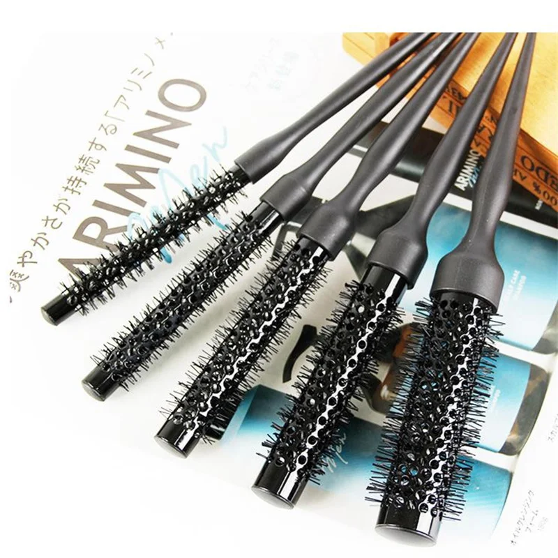 Black Round Barrel Hair Comb, Styling Hair Brush, Nylon Cylinder Curly Hair Comb, Alumínio Tube Salon Tool, 1Pc