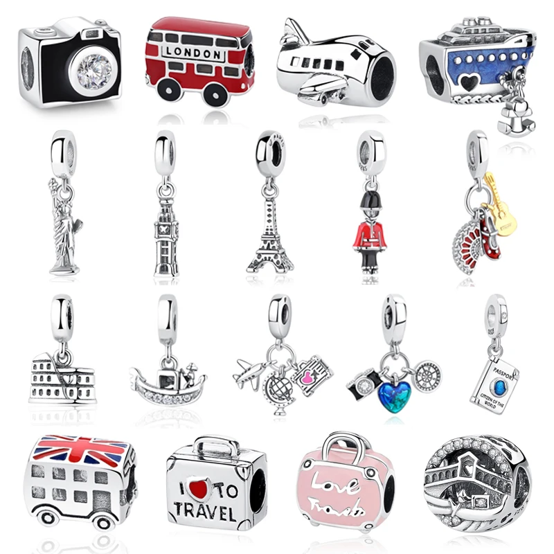 Original 925 prata esterlina encantos câmera mala londres ônibus pingente contas caber pulseiras colares jóias para mulher