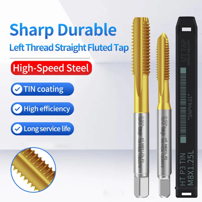 UT TAP HSSE-M35 JIS Standard TIN Coating Left Hand Straight Fluted Hand Tap M2 M3 M4 M5 M6 - M12 Machine Screw Thread Taps