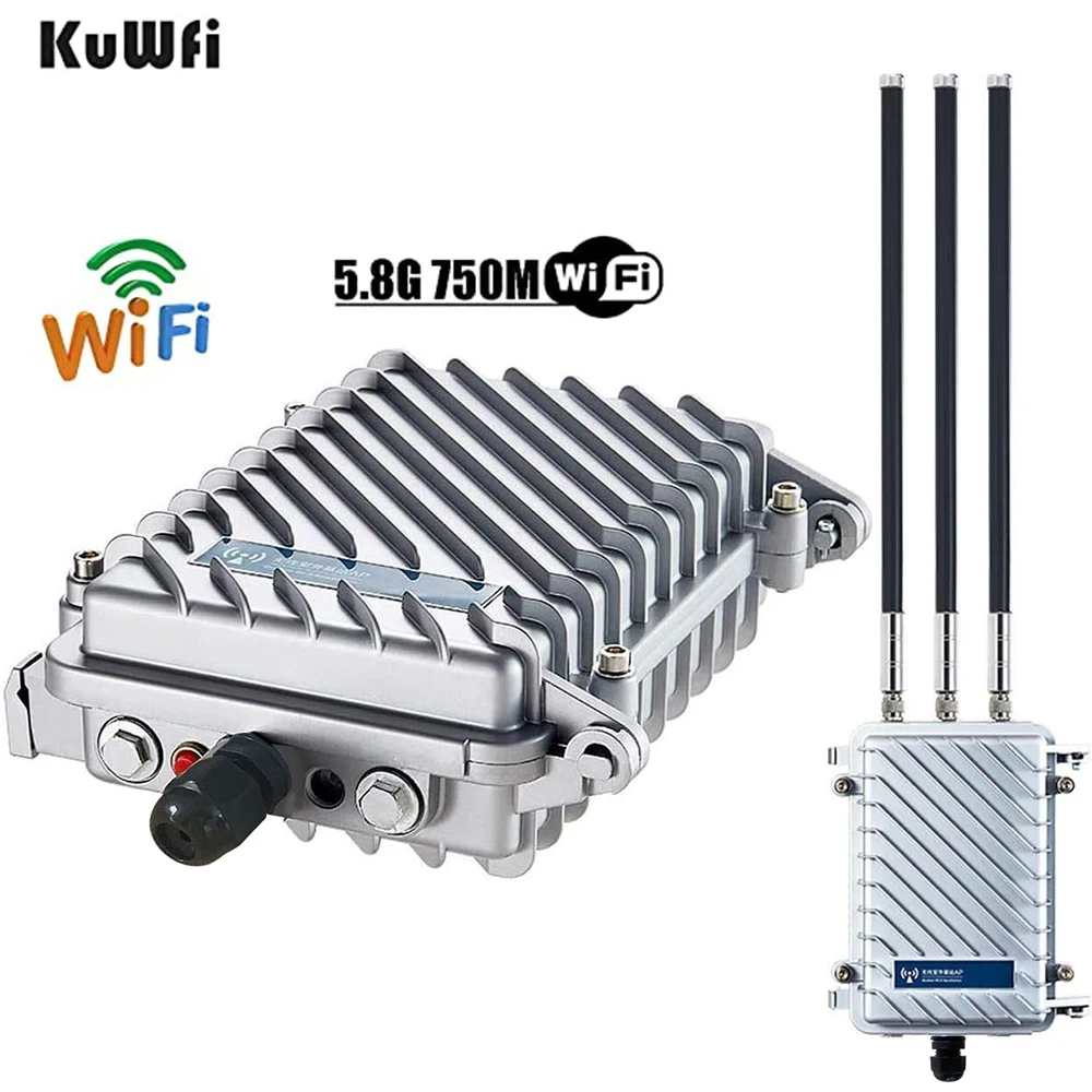 KuWFi Outdoor Wireless Bridge WiFi Access Point 750Mbps Wireless Repeater 2.4G&5.8G Wifi Antennas Waterproof Base Station AP