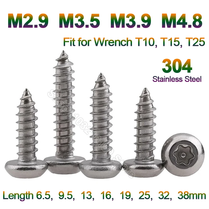 10-50pcs M2.9 M3.5 M3.9 M4.2 M4.8 Stainless Steel Pin Six Lobe Torx Round Pan Head Tamper Proof Security Self Tapping Wood Screw