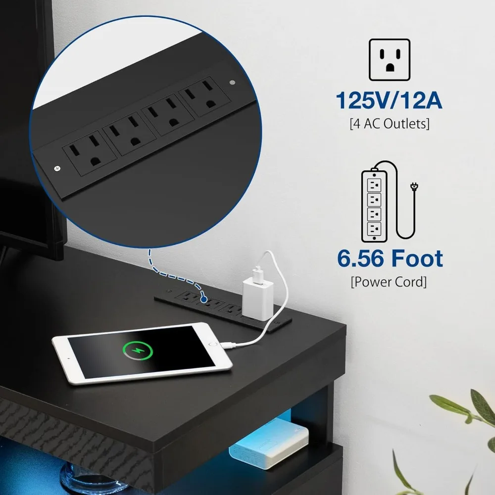 حامل تلفزيون LED 70 بوصة مع منافذ طاقة، مركز ترفيه حديث طويل القامة مع أضواء LED لغرفة المعيشة، 70 بوصة #3