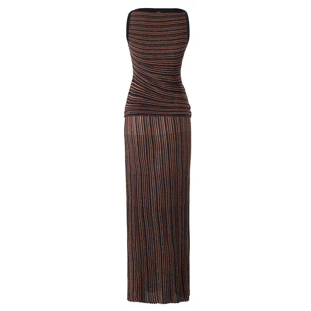 Micosoni Spring 2026 High-Quality Colorful Shiny Thread Knitted Suit Stripe Sleeveless Vest Skirt Two-Piece Set for Women S-XLL