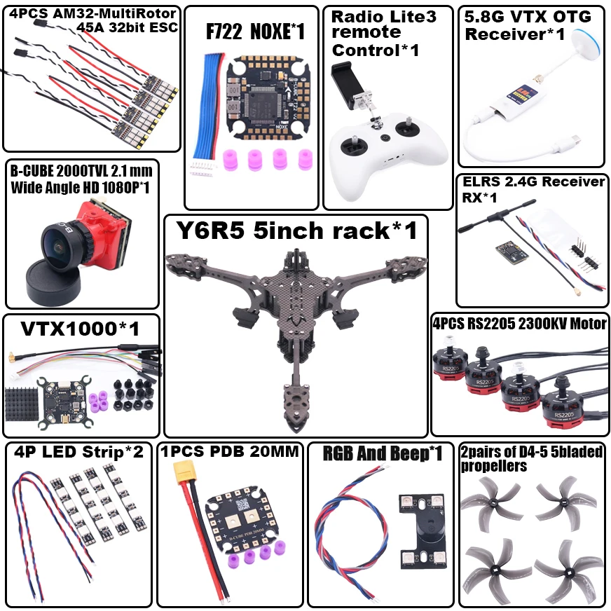 B-CUBE Y6R5 5 inch FPV Drone Frame Kit Koolstofvezel Racing Quadcopter Freestyle INAV Beatflight F722 NOXE Ardupilot FlightControl