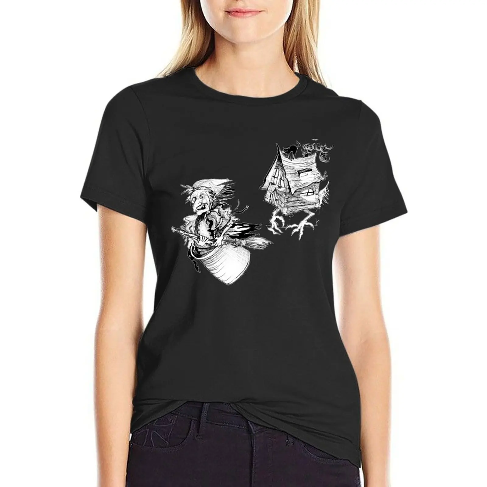 

Baba Yaga and the house on chicken legs T-Shirt vintage clothes blacks summer top spring clothes Women 2024