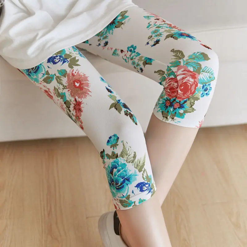 2025 mulheres verão estiramento floral leggings esportes fitness calças magras colheita 3/4 comprimento leggings capris recortado modal pant