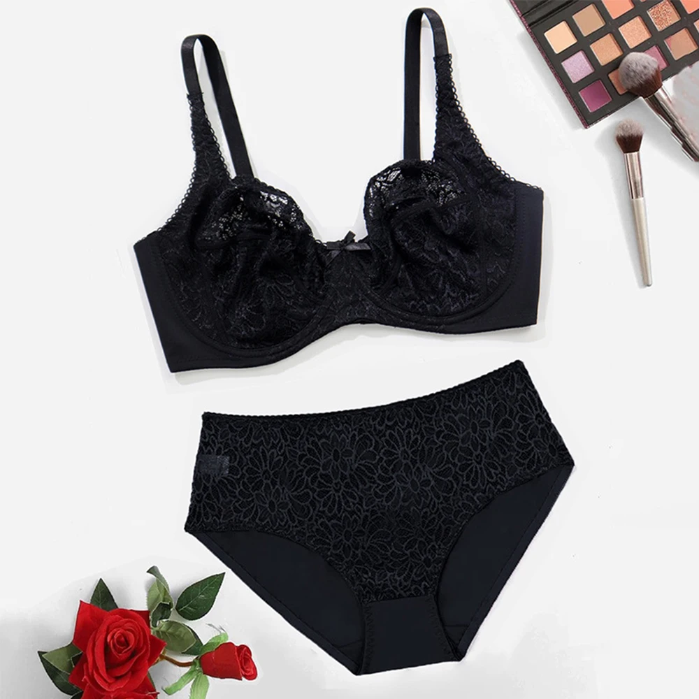 Sexy Lace Thin Panty and Briefs Plus Size Women\'s Brassiere Set Girl Top BH Lingerie Sets Underwear Women B C D DD E F Cup
