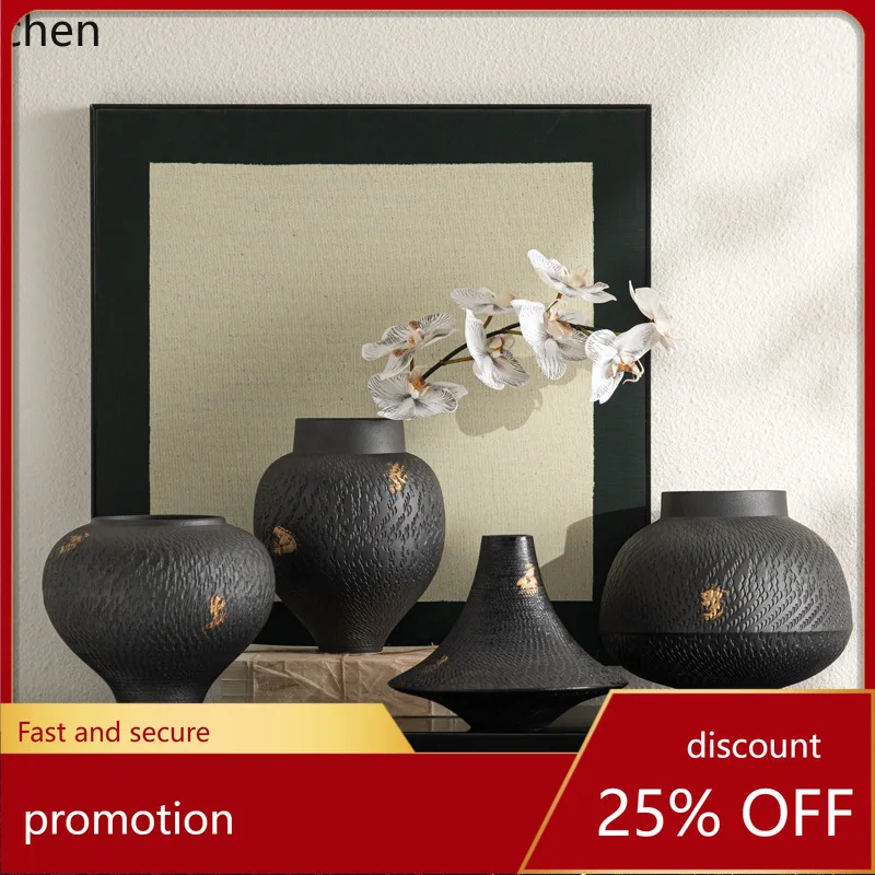 

CZ Textured Ceramic Soft Decoration Ornament Vintage Living Room Entrance Niche Art Dried Flower Vase