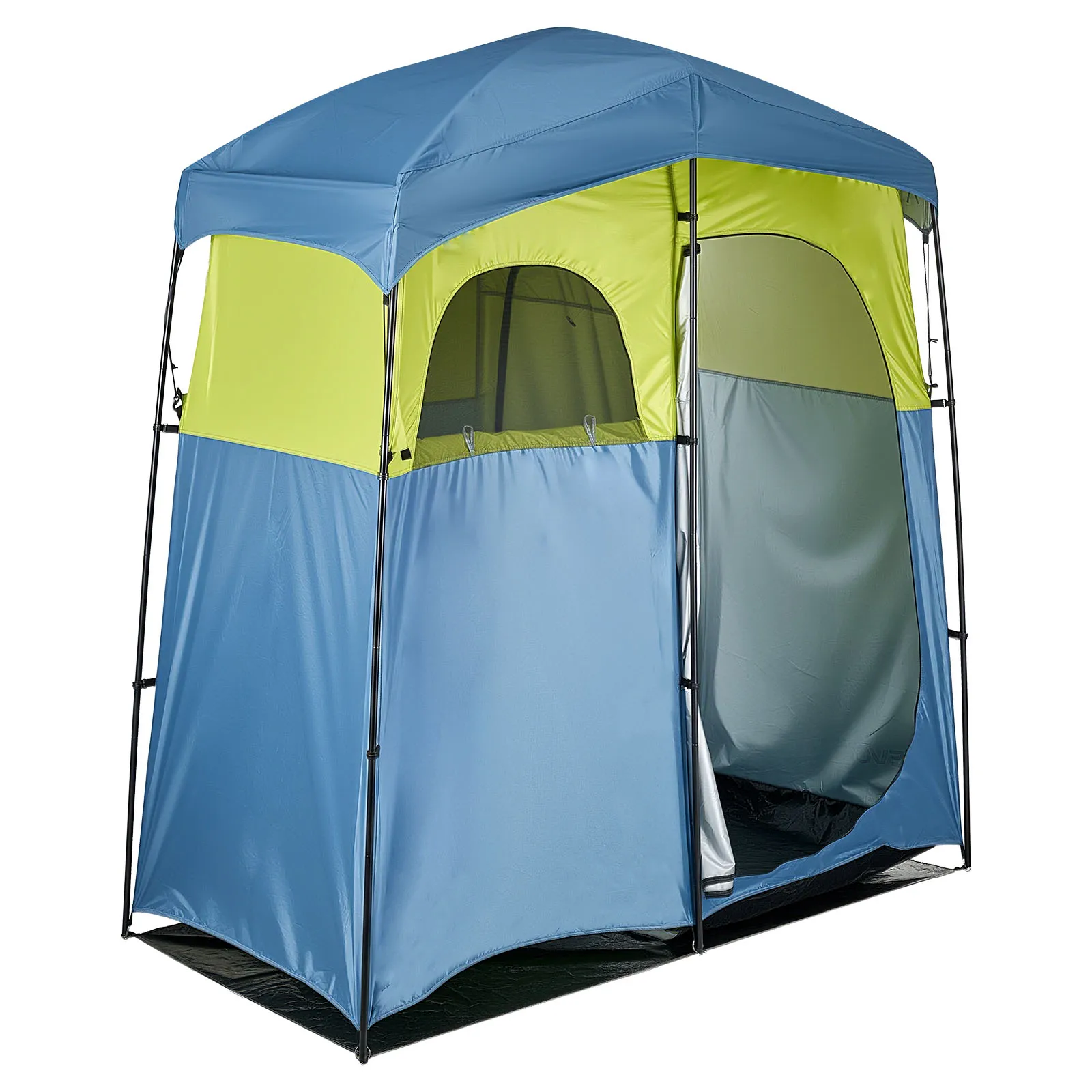 Camping Shower Tent, 2-Room Portable Privacy Tent Changing Room with Shower Bag, 150D Oxford Fabric with Silver Coating, Ground Stakes, Ropes, Carry Bag, and Support Poles, Fishing