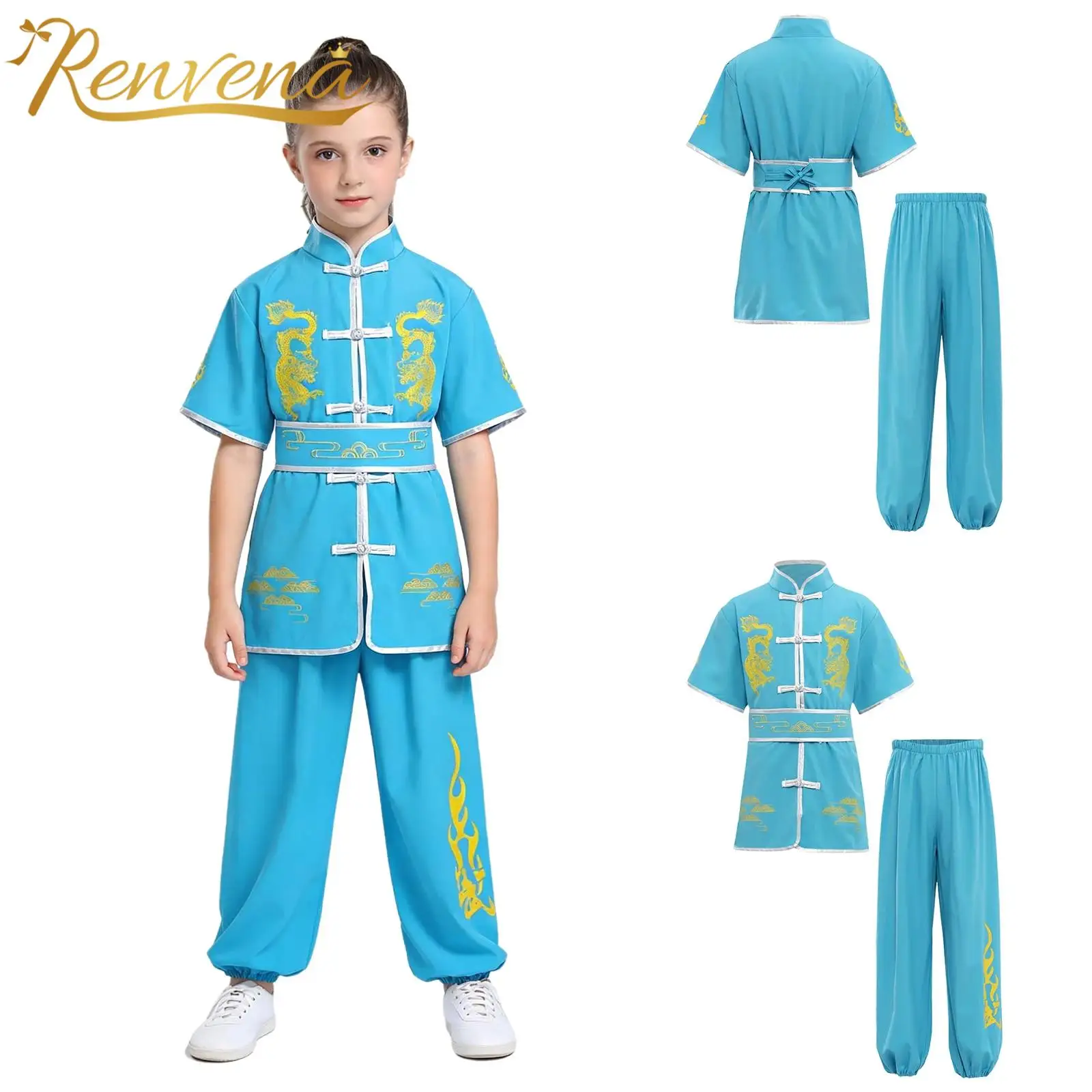 Children Traditional Chinese New Year Costume Kids Boys Girls Martial Arts Suits Wushu Performance Outfit Kung Fu Uniform Set