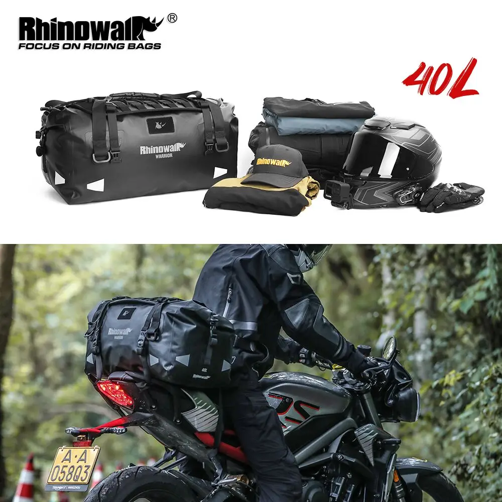 Rhinowalk Motorcycle Tail Saddle Bag Waterproof Dry Reflective Motor Back Seat Pannier Backpack 20L/40L/65L With Air Valve