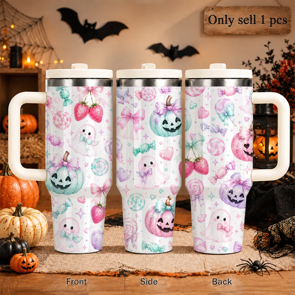 Spooky Coquette Treats Vacuum Flasks 40oz Large Capacity Stainless Steel Tumbler with Handle Straw Lid Insulated Travel Mug Cup