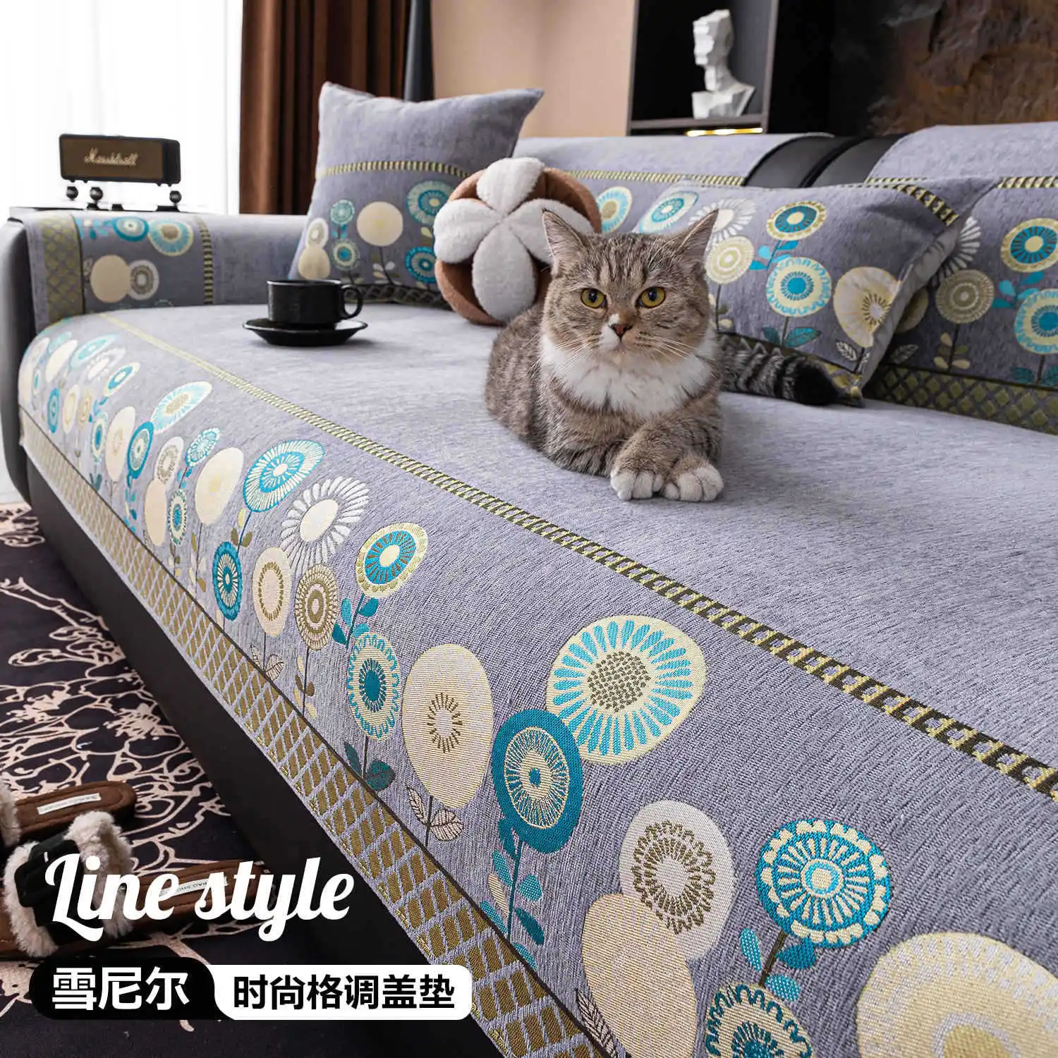 

Simple Fashionable Chenille Sofa Cover Embroidery Process Sofa Cushion Simple Modern Style Anti Slip Machine Washable Sofa Towel