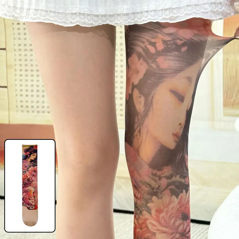 Sexy Printed Tights Fake Tattoo Peony Pantyhose Female Perspective Leggings High Pantyhose Personalized Beauty Leg Stockings