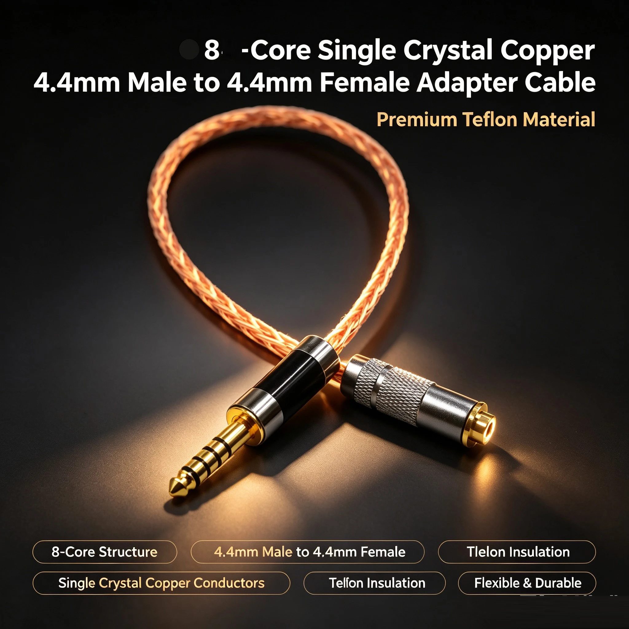 8 Core Plating Copper Cable 4.4mm Male To 4.4mm Female Balanced Audio Conversion Cable Earphone Wire