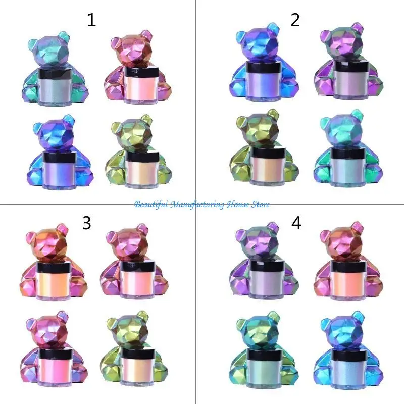 

E56A 4 Colors Color Shift Mica Powder Powder Set for Epoxy Resin Update Chrome Pigment Powder for Bath Bombs