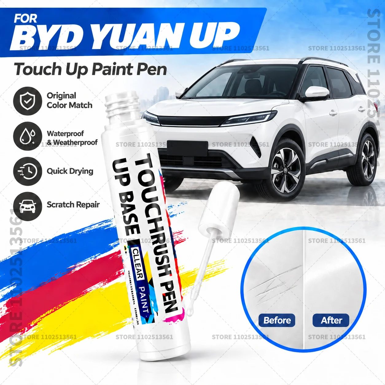 For BYD Yuan UP 2023-2025 U5 Car Scratch Remover Paint Pen Touch Up Marker for Auto Body Repair Door Bumper Fender Accessories