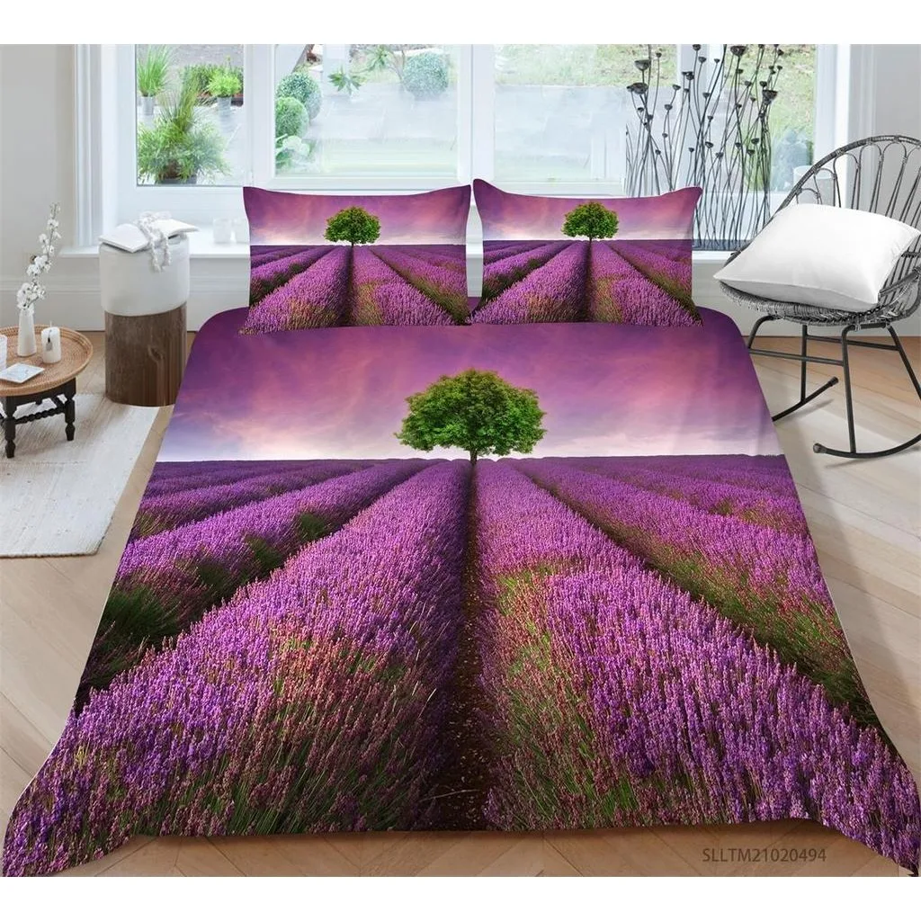 Lavender Duvet Cover Purple Floral Comforter Cover Botanical Flower Bedding Set Rustic Farmhouse Country Decor Quilt Cover Twin