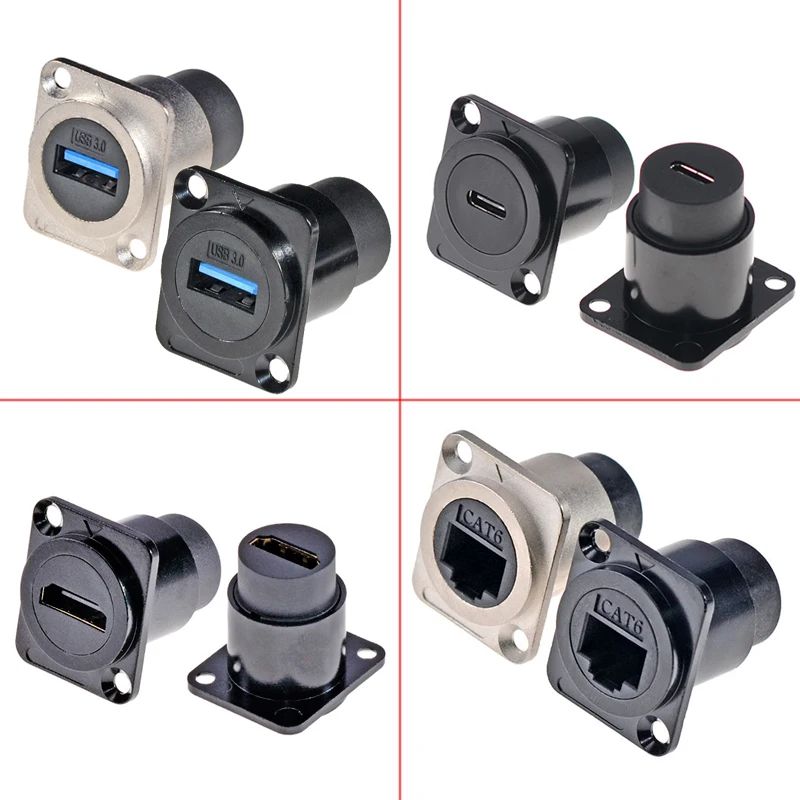 1Pcs Metal D Type Socket Module USB3.0 Connector/HDMI 2.0-compatible /RJ45 Straight Through Network CAT6 Panel Mounting Type C
