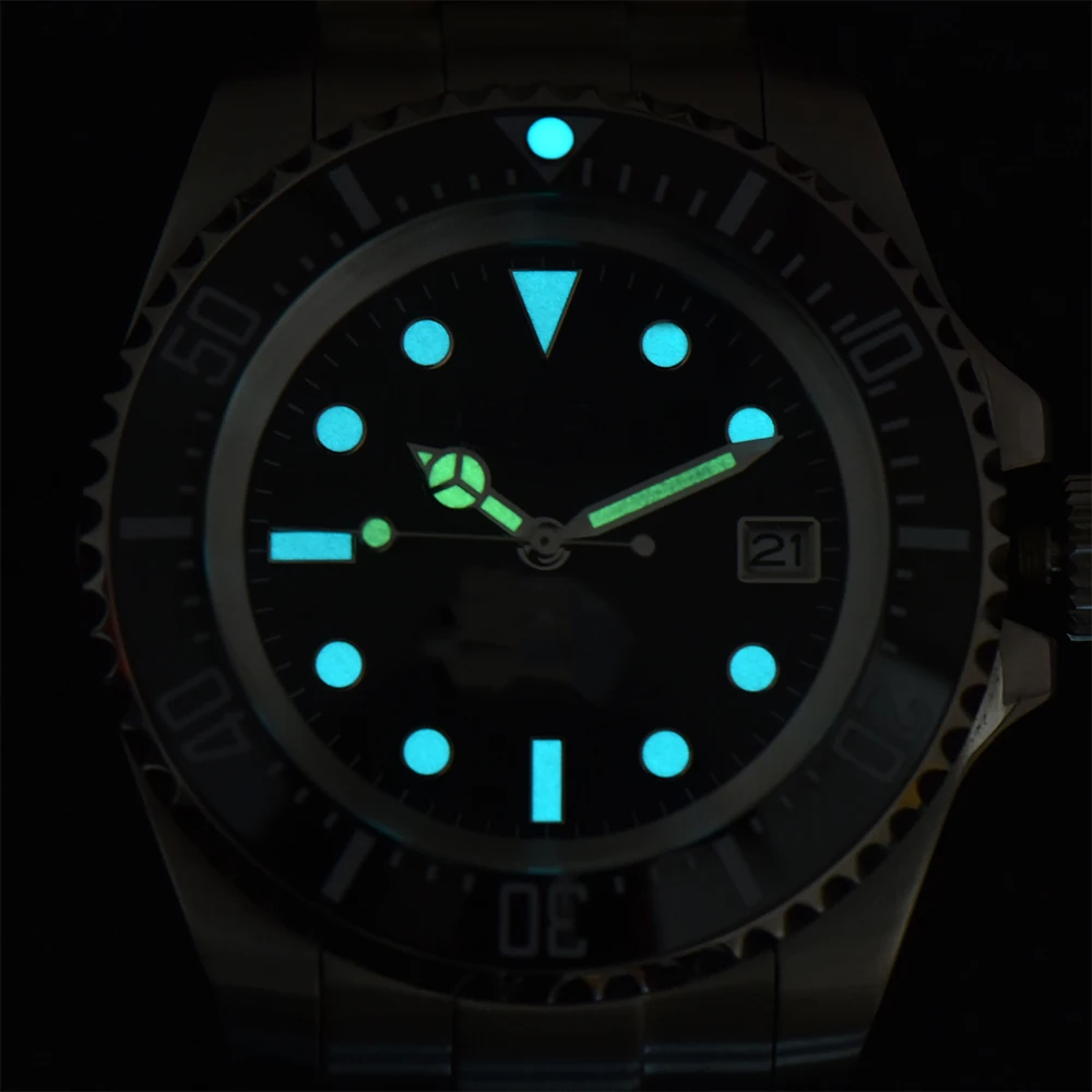 Customisable logo watch NH35 movement 44mm men\'s watch sterile luminous dial stainless steel case sapphire crystal waterproof