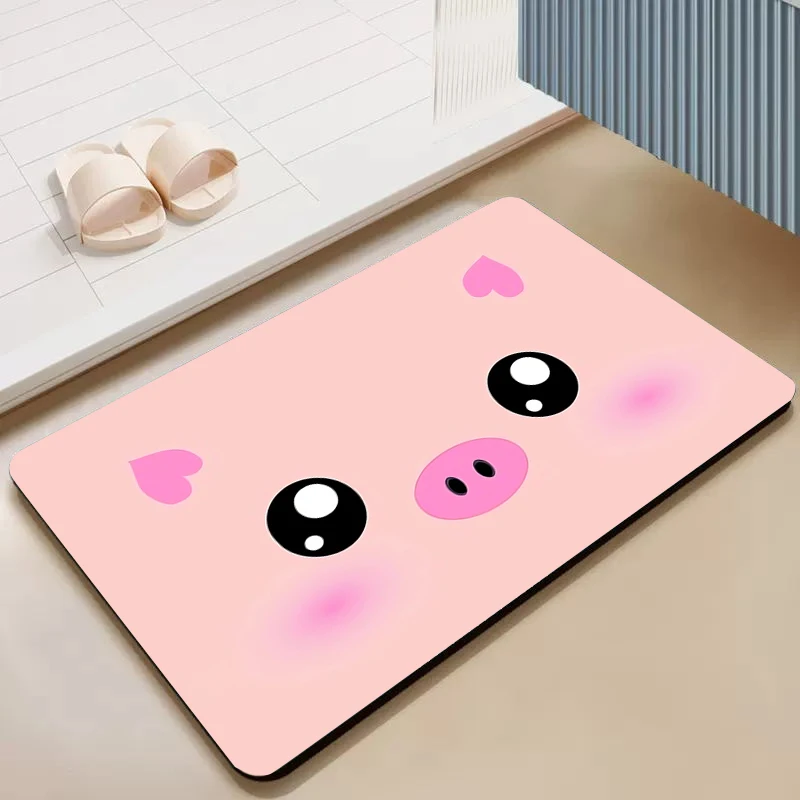 Non-slip and Washable Kitchen Mat Cute Animal Diatom Ooze Hallway Mats Dish Mat Drying Bathroom Floor Mats Home Decoration Rug