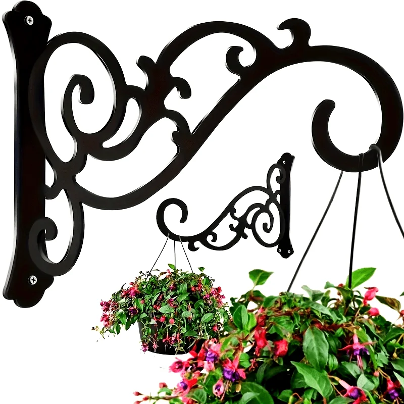 2-Pack Iron Wall Hooks for Hanging Plants, Lanterns & Wind Chimes - Easy-to-install metal brackets for indoor/outdoor home décor
