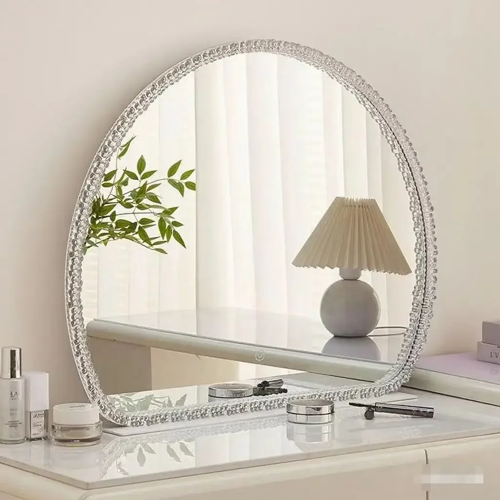 Makeup mirror, desktop vanity mirror, bedroom wall-mounted LED mushroom smart mirror, LED dimming dressing table