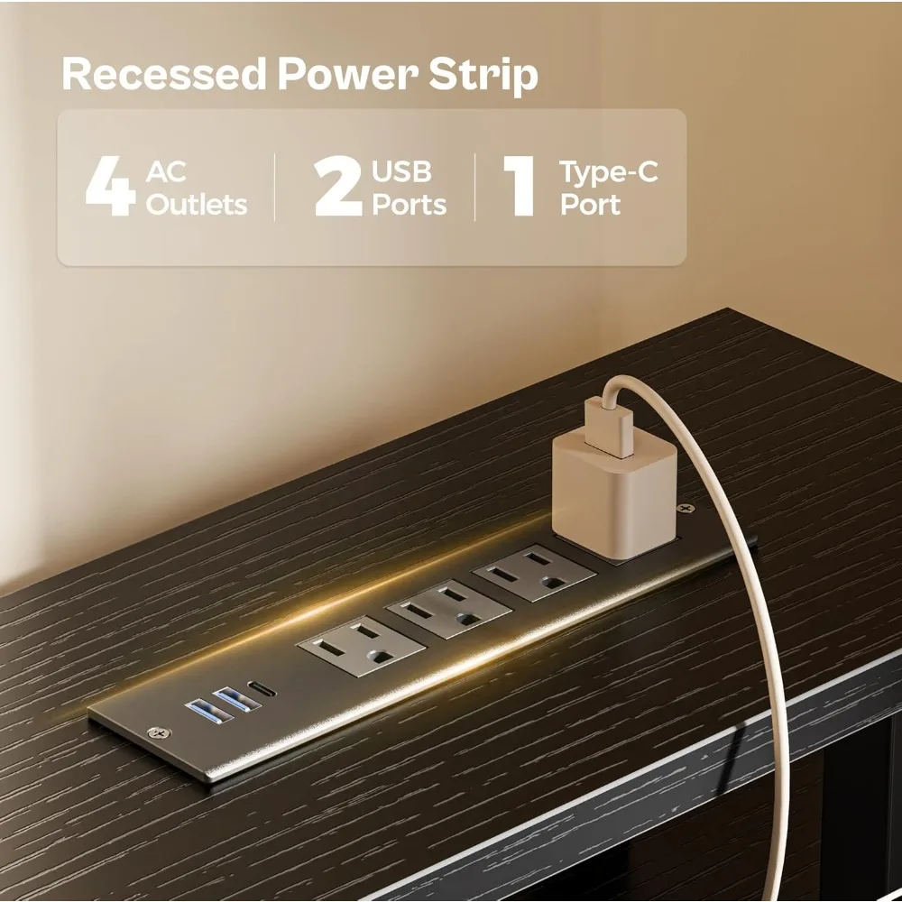 مكتب ألعاب ومنزلي كبير مقاس 47 بوصة مزود بـ 4 أدراج وإضاءة LED ومنافذ طاقة #4