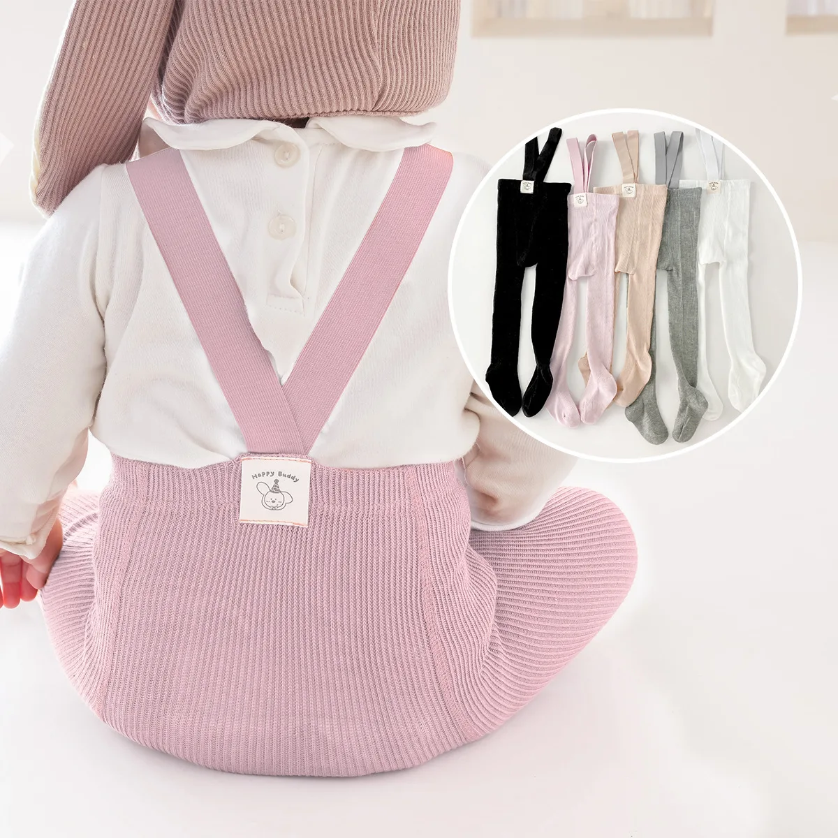 INS Style Baby Suspender Pantyhose Tights High Waist Solid Newborn Infant Kids Bandage Cross Straped Overall Leggings 0-36M