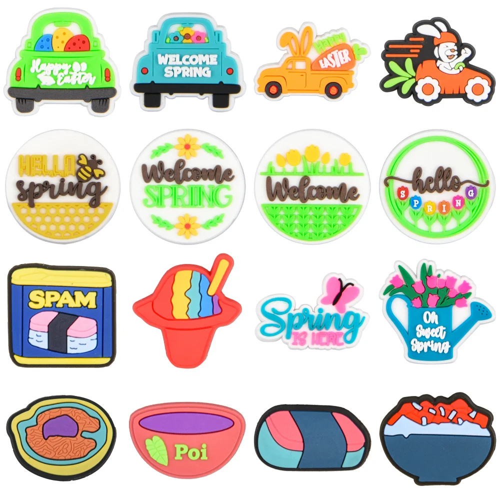 

Easter Cartoon Eggs Rabbits Cars Shoes Decorations Bright Colorful Flower Shoe Charms Food Sushi Rice Icecream Clog Charms Gifts