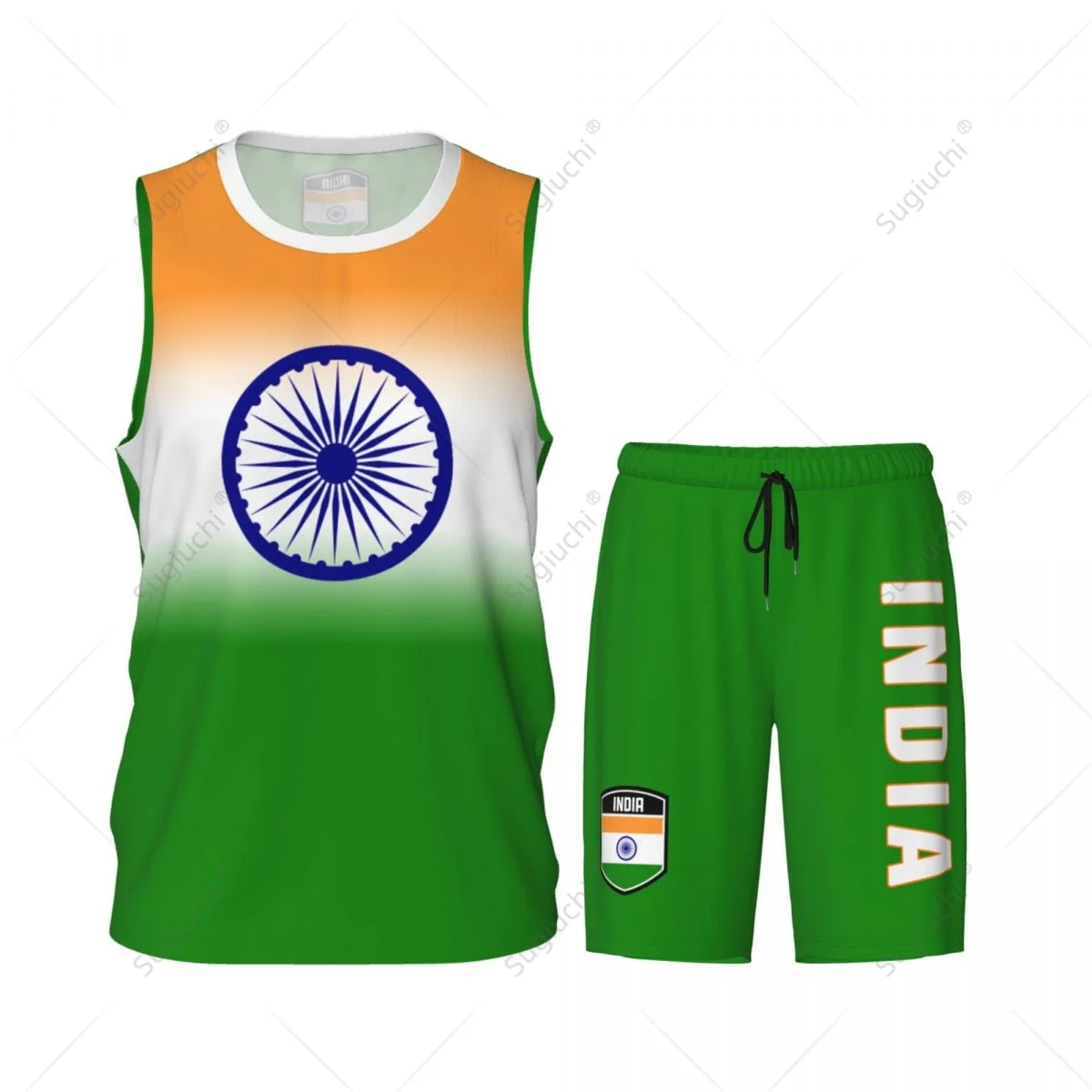 Men India Flag Basketball Jersey Set Mesh Shirt & Pants Sleeveless Exclusive Team-up Custom Name Nunber Unisex