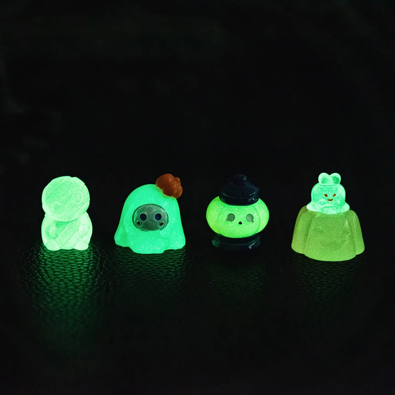 Miniaturas luminosas de Halloween, figuritas de micropaisaje, esqueleto de calabaza de dibujos animados, adornos de fantasmas, regalos de decoración del hogar