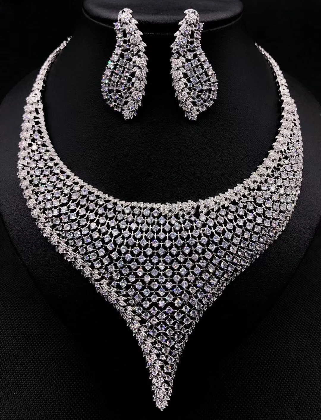 

New Fashion Luxury Big Jewelry Set for Women Cubic Zirconia CZ Stone Earrings Necklace Sets Arabic Bridal Wedding Party Jewelry