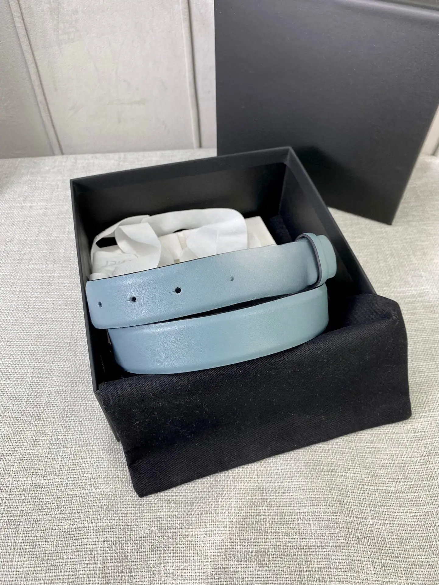 Unisex Double Faced Matte Light Blue Cowhide Belt Strap No Buckle Genuine Leather Waistband Replacement Accessory