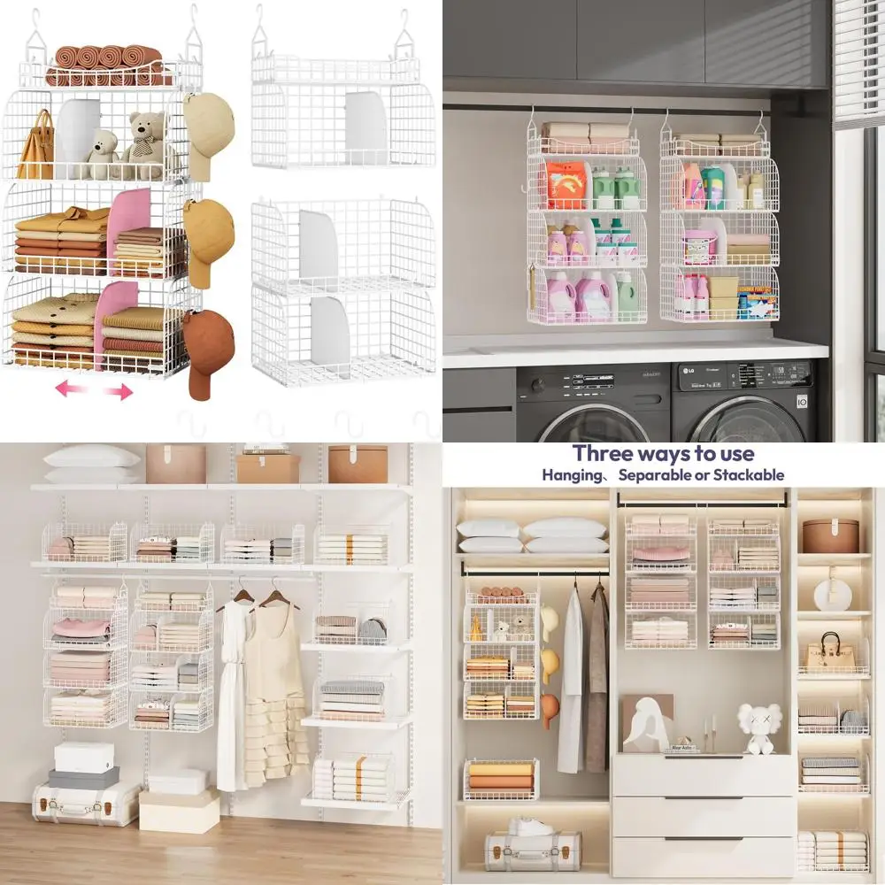 

Органайзер для шкафа SWTYMIKI – 4-ярусные металлические подвесные полки для шкафа с разделителями и S-образными крючками, складные