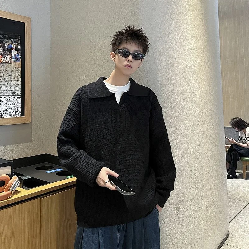 

Bla Ne Knitwear Men's Loose Casual Autumn Winter American Retro Overhead Sweater Faionable Urban Sle Long Sve