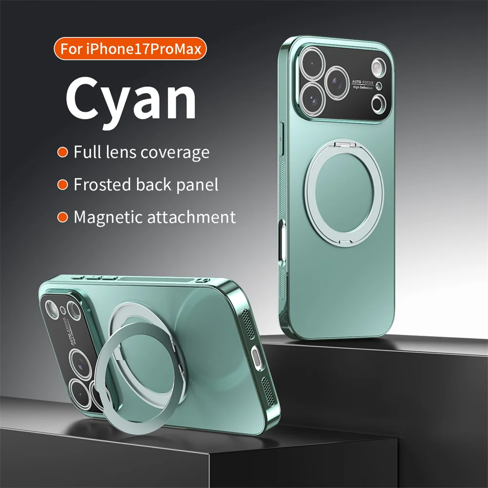 Magnetischer Ring, drehbarer, zusammenklappbarer Ständer, Handyhülle für iPhone 18 Pro Max, 17, 16, 15, 14, 13, mit Objektivschutz, einfarbige Hülle. – Detail 15
