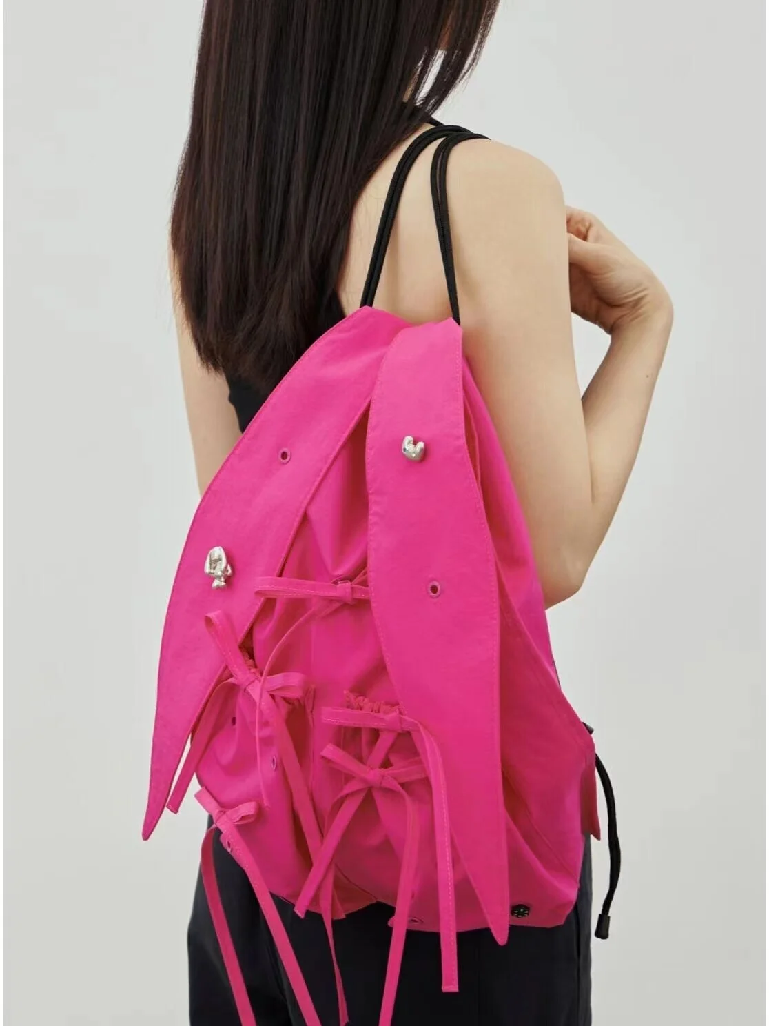 

2024 New Fla Double oulder Bag Rabbit Ear Women's Student Casual Bookbag Qui Flaing Ins Sle Trendy School Bag