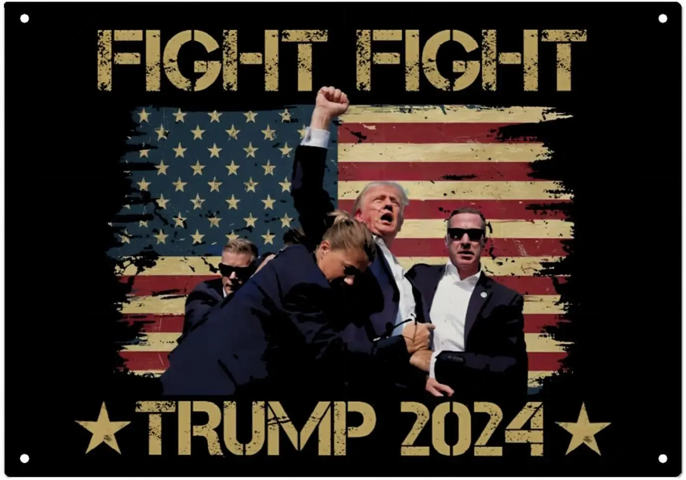 Trump BulletProof Fight Fight Galvanized Tin Sign  Home Decor For Room Aesthetic One Size