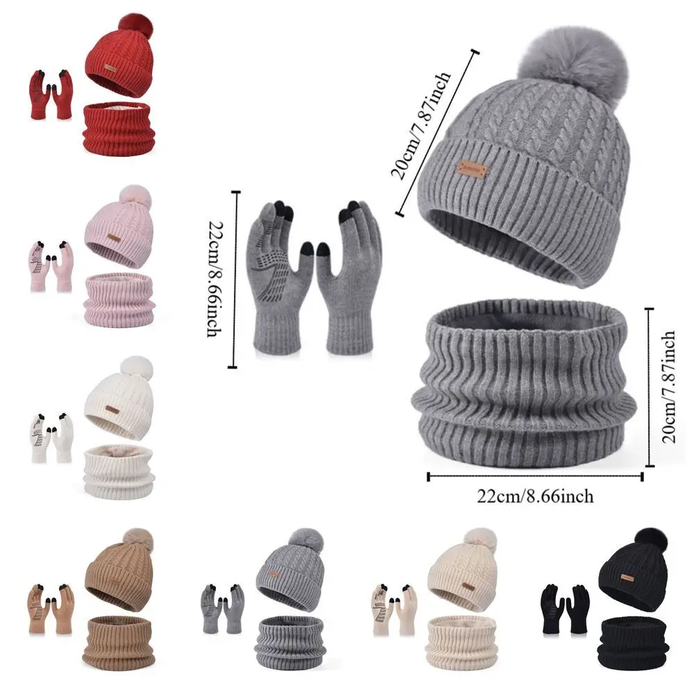 3 pçs cor sólida chapéu cachecol luvas conjunto de lã quente boné de malha térmica proteção térmica pescoço protetor inverno gorro chapéu feminino/masculino