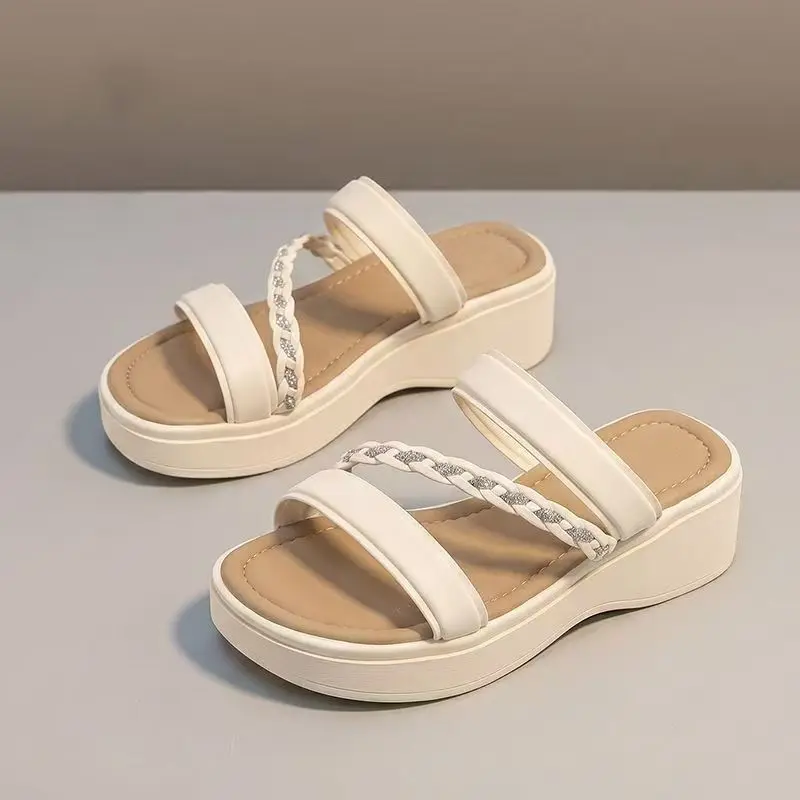 

Women Summer New Wedges One word Slippers Thick sole Non Slip Lightweight Fashionable Outdoor Beach Sandals Slippers