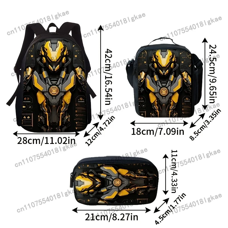 3pcs/1pc Robot-Themed Backpack with Organizer System - Lightweight Travel Bag Suitable for Teens,, & | Robot Print Design, Adjus