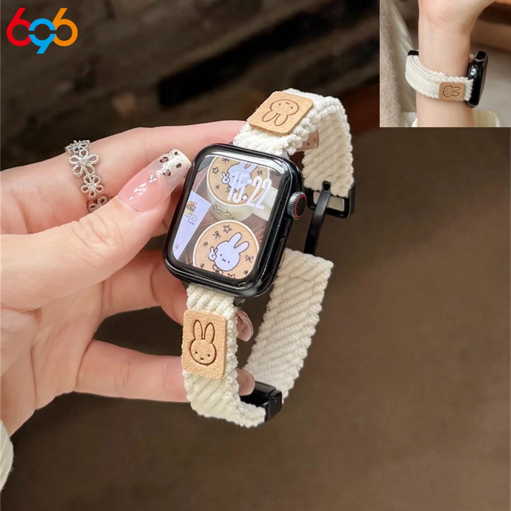 

Magnetic Buckle Corduroy Suitable For Xiaomi 9 8 Version Universal Handmade Strap For Iwatch For Huawei Cute Rabbit 18/20/22mm