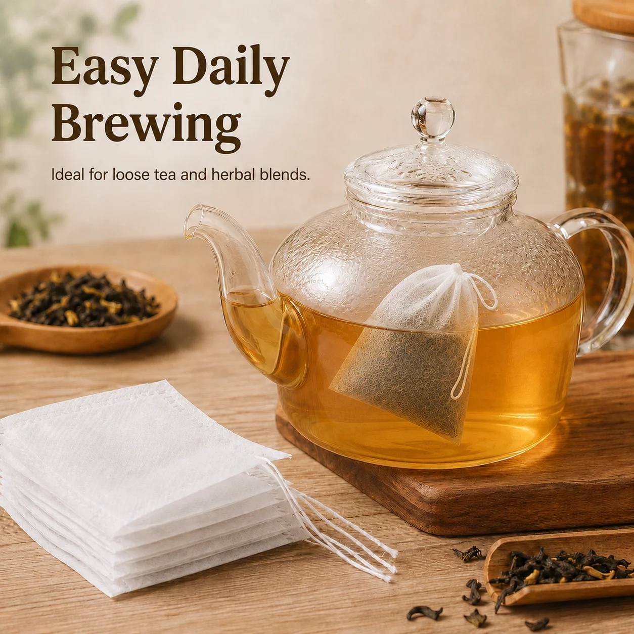 100PCS Empty Tea Bags with Drawstring Disposable Nonwoven Filter Pouches for Loose Tea Herbs Spices and Herbal Decoction Brewing
