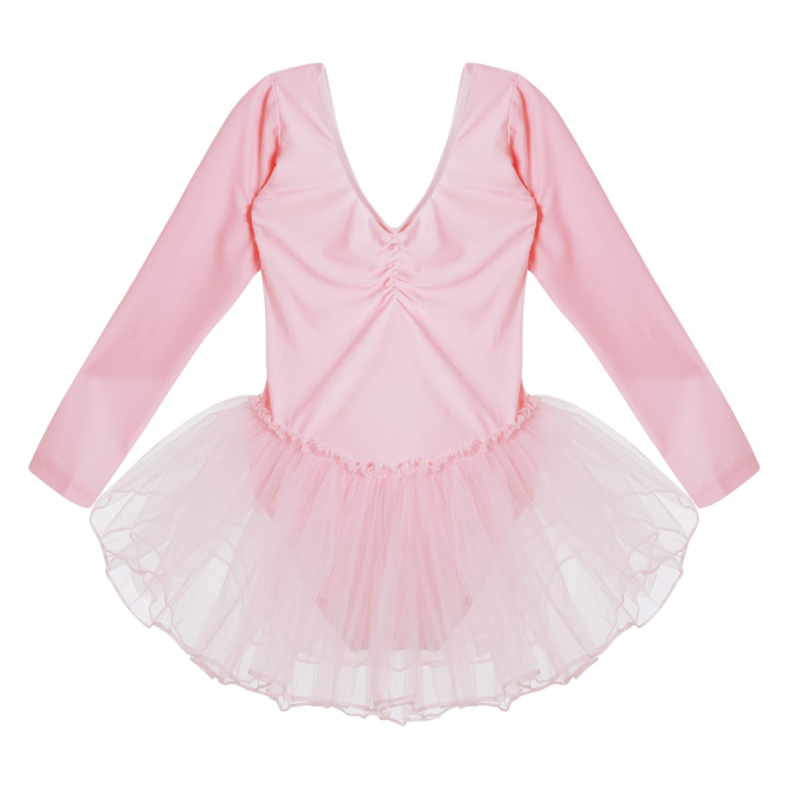 Kids Girls Ballet Tutu Long Sleeve Mesh Gymnastics Leotard Dress Ballerina Dance Class Training Performance Costume Dancewear