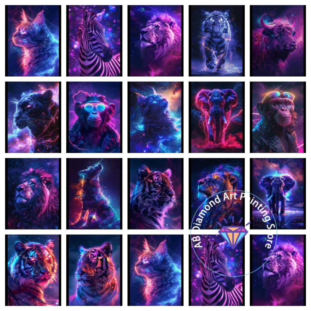 

Starry Sky Animal AB Diamond Painting Kit Square Round Diamond 5D DIY Tiger Lion Mosaic Handmade Art Exquisite Gift Home Decor