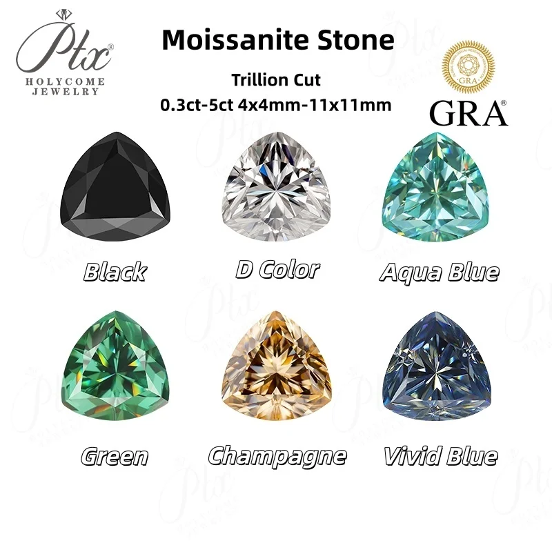 Moissanite Stone Trillion Cut D Color VVS1 Clarity  for DIY Jewelry Making Materials with Report Pass Diamond Tester No Fade