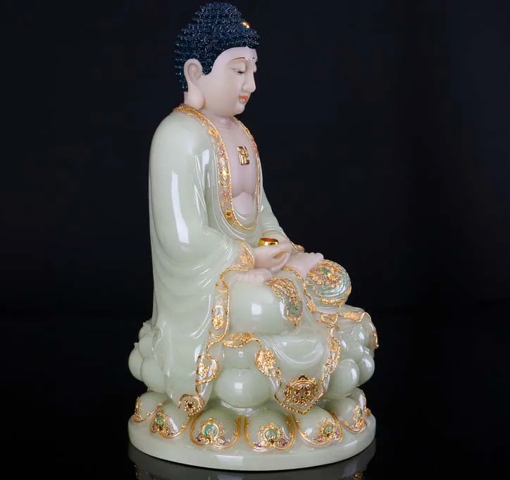 30cm LARGE- high-grade GOOD jade gilding Sakyamuni Buddha home Temple efficacious Talisman Mascot carving Sculpture statue